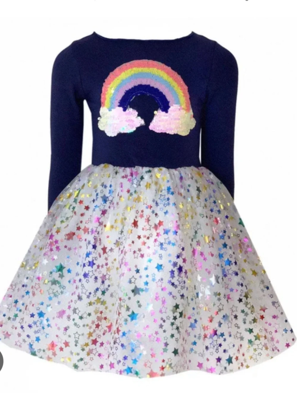 Lola + The Boys Navy Rainbow Sequin Fairydust Tutu Dress Size 8